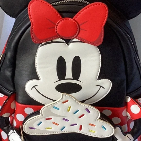 Loungefly Minnie Mouse Backpack Black and Red with Ears and Bow - Picture 2 of 16